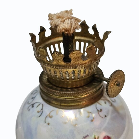 Vtg Lot  Japan Mini 4" Porcelain Kerosene Oil Lamp Roses Base Plus 2 Bobeches - Picture 6 of 11